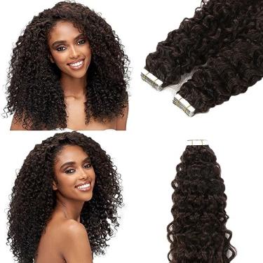 Imagem de Fita de cabelo encaracolado Jerry em extensões de cabelo humano 40,6 cm fita adesiva para mulheres negras onda natural invisível dupla face 3B 3C tipo cabelo humano real 50 gramas fita em extensões #2