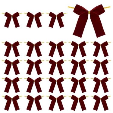 Imagem de Arcos de veludo, 24 peças de enfeites de laço de fita de 8,5 cm com fio flexível para árvore de Natal, castiçais, festas de casamento