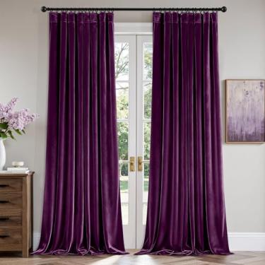 Imagem de ANRODUO Cortinas de veludo roxo 96 polegadas de comprimento, blecaute, isolamento térmico, à prova de som, cortinas de escurecimento de quarto, cortinas de janela plissadas para quarto, sala de estar