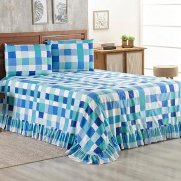 Imagem de Kit cobre leito colcha Percal 400 fios com babado e Fronhas estampadas (Casal, Estampa 4)