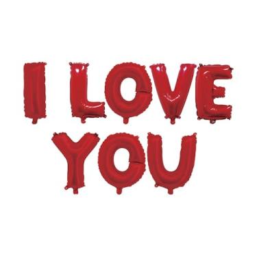 Imagem de Balão Metalizado Vermelho I Love You 16 Polegadas 8 Letras
