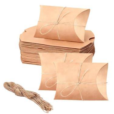 Imagem de ZAJINJABD 40 caixas de presente de travesseiro com janelas, mini caixa de embalagem de papel kraft, caixa de lembrancinha criativa dobrável para padaria, doces, chocolate, joias, exibição de