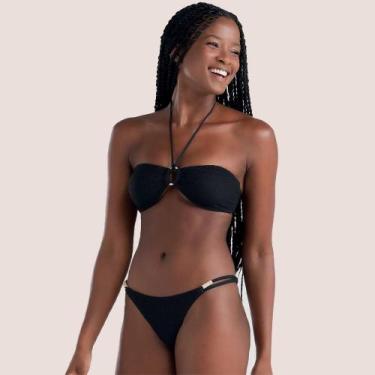 Imagem de Conjunto Biquini Confortável She sem alça Tiras Dupla, Preto, G