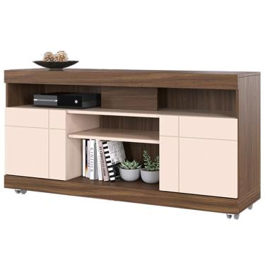 Imagem de Rack Para Sala De Estar Tv 47 Pol Com Rodízios Raya C04 Nogueira Real Off White - Lyam Decor