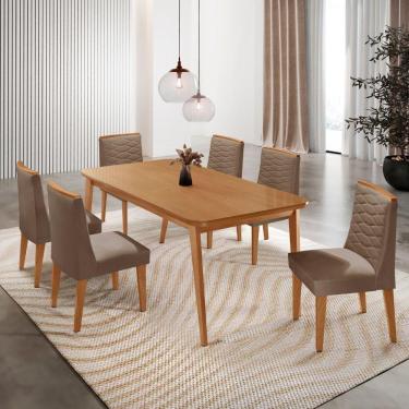 Imagem de Mesa De Jantar Copper 180cm Tampo Mdf Com 6 Cadeiras Eloise Veludo Capuccino/naturalle/naturalle