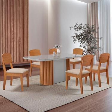 Imagem de Mesa De Jantar Aspen 180cm Tampo Mdf Vidro 6 Cadeiras Copper Veludo Creme /nat/off/serig. Off