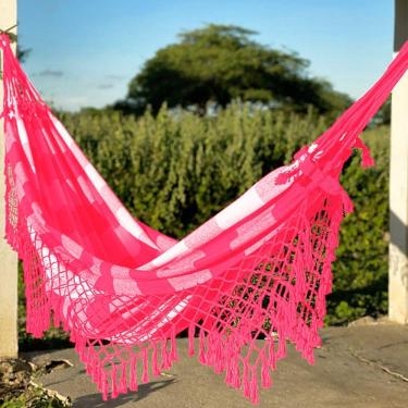 Imagem de Rede De Descanso Confortável Lazer Cor Rosa Com Branco