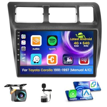 Imagem de Inefala 4G 64G para Toyota Corolla 1991-1997 tela de rádio A/C manual CarPlay Android 15 IPS tela sensível ao toque 9 polegadas estéreo para carro Android câmera de backup automático Bluetooth 5.0 GPS