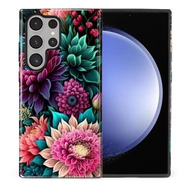 Imagem de Capa compatível com Samsung Galaxy S24 Ultra, capa rígida de policarbonato híbrido de 2 camadas + capa protetora de silicone, capa de flor retrô resistente a arranhões à prova de choque para Samsung
