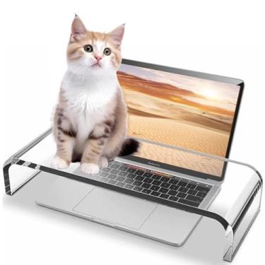 Imagem de VAOLLO Suporte De Monitor Transparente, Computador/Suporte Acrílico Para Laptop, Escritório Doméstico, Armazenamento Teclado Mesa Pc E Impressora Multimídia Tela Tv (14"/7,1"/3,6")