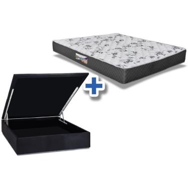Imagem de Cama Box Baú Casal: Colchão Anatômico Herval D28 / Ag65 Ortopedic Black + Base Black(138X188)