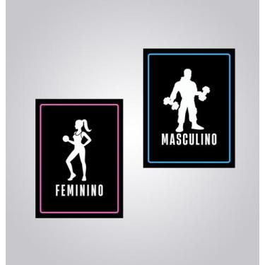 Imagem de Kit 2 Quadros Academia Banheiro Masculino Feminino 20x28cm - CAMALEÃO 