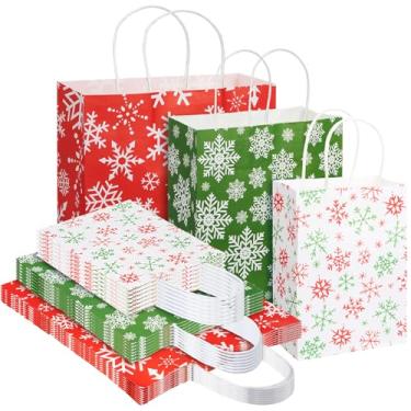 Imagem de Kosiz 60 peças de sacos de presente Kraft de Natal a granel com alças tamanhos variados sacos de guloseimas de Natal lembrancinhas de festa de Natal suprimentos para embrulho de presente (vermelho