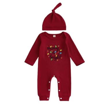 Imagem de Ayalinggo Macacão de Natal para bebês meninos My First Christmas Lamp Waffle Knit Onesie Roupas para recém-nascidos outono inverno, Vermelho Merry Bright, 12-18 Meses