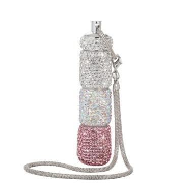 Imagem de Porta-pílulas pequeno com 3 compartimentos, porta-pílulas brilhantes com chaveiro, organizador de comprimidos de viagem, caixa de remédios para mulheres (branco + AB + rosa)