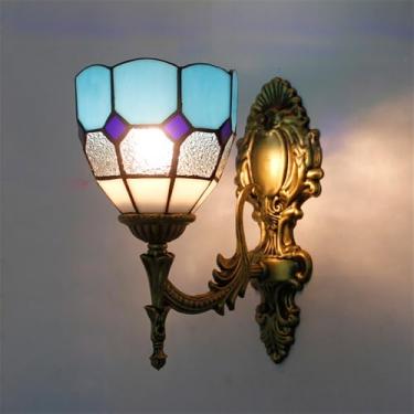 Imagem de Luminária de parede retrô americana em vidro colorido com LED, estilo europeu, luxuosa, para sala de estar, restaurante, quarto, escritório, casa de campo, hotel, café, bar, corredor (1 lâmp