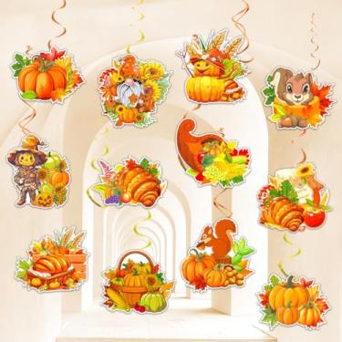 Imagem de 12 peças de decorações de redemoinho para pendurar no dia de Ação de Graças, folhas de bordo, enfeites de pendurar de folhas de bordo de outono, faixa de flâmula, para decoração de varanda, porta de