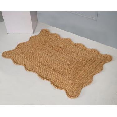 Imagem de NAMASTE VINTAGE Tapete de juta natural, retângulo de borda recortada, design trançado à mão, estilo rústico de casa de fazenda, tapete de piso interno (8 x 1,5 m)