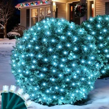 Imagem de Luzes brancas de rede de Natal para arbustos ao ar livre, 120 LED 1,5 m x 1,8 m conectáveis com certificação UL para arbustos, arbustos de árvores, tronco de Natal, decorações de Natal de arame verde