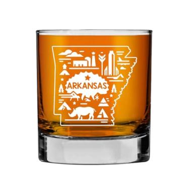 Imagem de Rose88Gift Copo de uísque com contorno do mapa do estado do Arkansas - Uísque à moda antiga para viagem ao estado do Arkansas - Presente de decoração de vidro de uísque com tema estadual para homens e