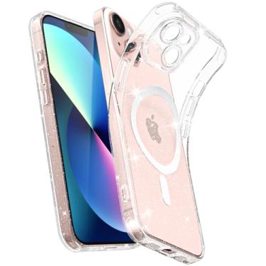 Imagem de Svanove Capa para iPhone 13 transparente com glitter magnético, compatível com Magsafe Slim Thin Transparente Sparkly Bling Mag Safe Case para mulheres e meninas, linda capa macia de silicone
