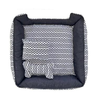 Imagem de Cama Pet Onix em Tricoline, 4 Tamanhos, Impermeável, com 2 Almofadas, Zíper Removível, 100% Algodão (Azul Marinho Criative, Médio)