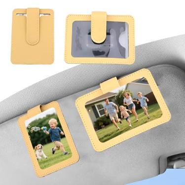 Imagem de Cranviech 2 porta-retratos para viseira de carro, 10 x 7,6 cm, suporte de couro com clipe removível e parte traseira magnética, decoração de interiores de carro e exibição de geladeira, acessórios e