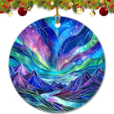 Imagem de Ornamentos para árvore de Natal 2025 – Ornamentos de árvore de Natal da aurora boreal, decoração de Natal, presentes de festas de fim de ano para a aurora boreal (cenário)