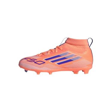 Imagem de adidas Tênis infantil unissex F50 League Mid Top Firm Multi Ground, Laranja/azul claro/branco, 10.5 Little Kid