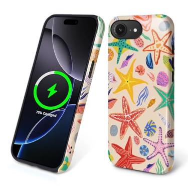 Imagem de Flivro Capa magnética para iPhone 16e, compatível com Magsafe, capa rígida de PC e amortecedor interno de silicone, antiarranhões, design fino à prova de choque - estrela do mar colorida