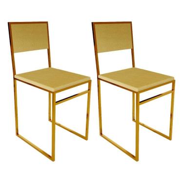 Imagem de Kit 2 Cadeiras De Jantar Industrial Isa Assento Estofado Veludo Bege Base Cobre - Bege