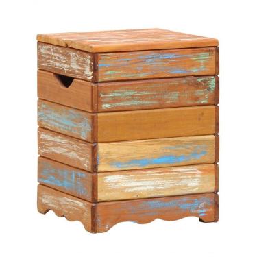 Imagem de Banqueta Baú Ripado Madeira Maciça Com Pátina