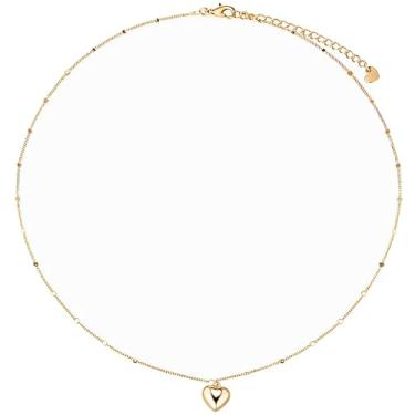 Imagem de Colar de coração de ouro atemporal para mulheres, pingente ajustável banhado a ouro 18K com corrente, design leve
