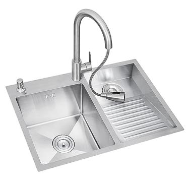 Imagem de TRGCJGH Pias utilitárias pia de aço inoxidável, para lavanderia e despensa com torneira e tábua de lavar roupa (120 x 48 cm/47,2 x 18,8 pol, tábua direita)