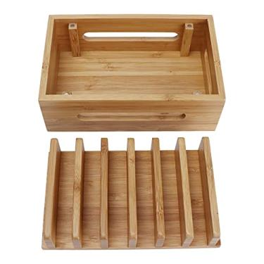 Imagem de Estink Suporte de Bambu para Telefone, Suporte de Madeira para Tablet Com Caixa de Armazenamento, Organizador, Design retrô para Mesa de Escritório Em Casa