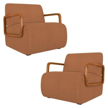 Imagem de Poltrona Decorativa Orgânica Para Sala Kit 2 Belarus Z08 Boucle Terracota - Mpozenato