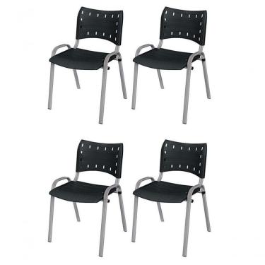 Imagem de Cadeira Iso Base Cinza , Escritório Preto - Kit 4 Un