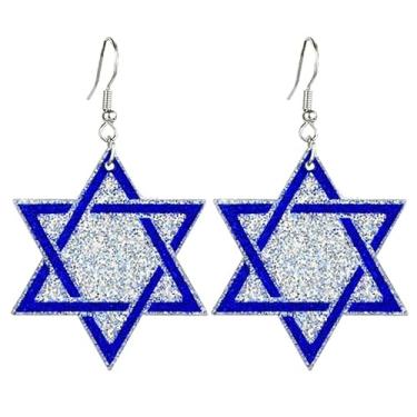 Imagem de Brincos pendentes de acrílico Hanukkah com glitter pomba acrílica estrela de Davi Menorá Dreidel castiçal Chanucá brincos judeu Hanukkah joia de feriado, Acrílico, Sem pedra preciosa