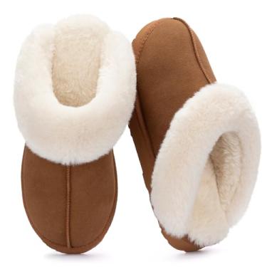 Imagem de LazyStep Feminino Chinelos Madge Fuzzy Scuff com Espuma Viscoelástica Confortável, Sapatos Quentes para Uso Interno e Externo (Marrom, Tamanho 5-6)
