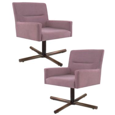 Imagem de Kit 2 Poltronas Decorativas Giratórias Base Xis Madeira Angel Veludo C-305 Rosa - Domi