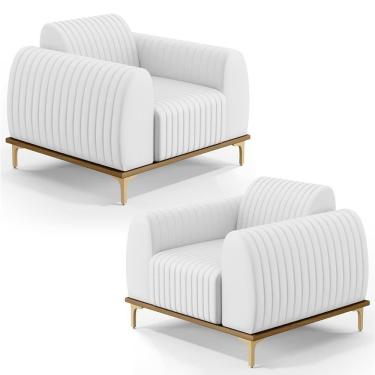 Imagem de Kit 2 Poltronas Decorativas Base Gold Molino D06 Pu C-12 Branco - Mpozenato