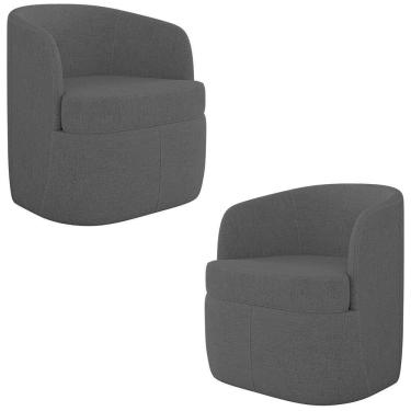 Imagem de Kit 2 Poltronas Giratória Decorativa Para Sala Dandara Z08 Linho Cinza Escuro - Mpozenato