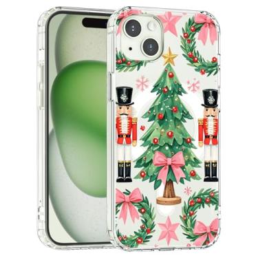 Imagem de AdorableWhimsy Capa para iPhone 13 Pro Max - Compatível com MagSafe fofo quebra-nozes árvore de Natal laço rosa guirlanda de azevinho capa magnética transparente impressa à prova de choque