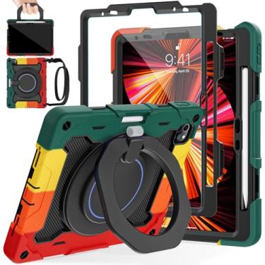 Imagem de ROISKIN Capa para iPad Air 11 polegadas M3/M2, iPad Pro 11 polegadas 4ª/3ª/2ª/1ª geração, iPad Air 5ª/4ª 10,7 polegadas, resistente à prova de choque com alça de ombro 360 suporte para caneta