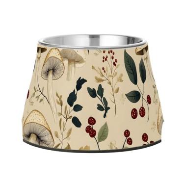 Imagem de SEHANY Tigelas para cães de ervas e cogumelos antiderrapante de aço inoxidável com fundo de borracha para evitar tombamento, tigelas elevadas para comida e água quadriculadas para cães e gatos