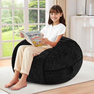 Imagem de HABUTWAY Cadeira de pufe de 6 m, cadeiras pequenas BeanBag com enchimento de espuma de memória, cadeira de veludo ultramacia com alça portátil, sofá confortável para sala de estar, sem montagem