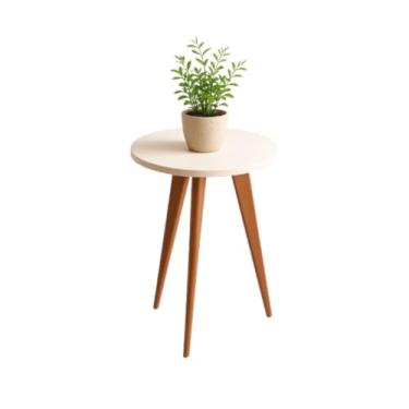 Imagem de Mesa De Apoio Redonda Mesa Lateral De Pés Palito Madeira Mesinha Tripe Porta Quadros Decoração