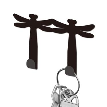 Imagem de DELORIGIN Porta-chaves de parede com libélula, mini ganchos de ferro preto, suporte para chaves montado na parede com 2 ganchos, suporte pequeno para chave de casa, porta de entrada, corredor