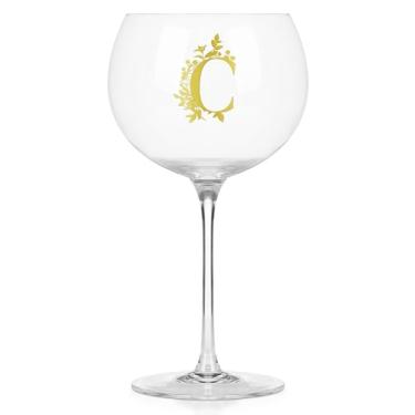 Imagem de Onebttl Taças de vinho personalizadas com haste, presentes de vinho fofos para mulheres, presentes com monograma para amantes de vinho em aniversários de Natal, com inicial C