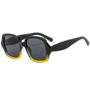 Imagem de Óculos de sol quadrados com armação grande, femininos e masculinos, vintage, para áreas externas, para dirigir e pescar, com proteção UV400 (preto, amarelo e cinza)